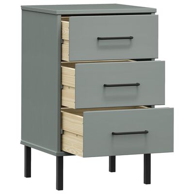 vidaXL Bedside Cabinet with Metal Legs Grey Solid Wood Pine OSLO