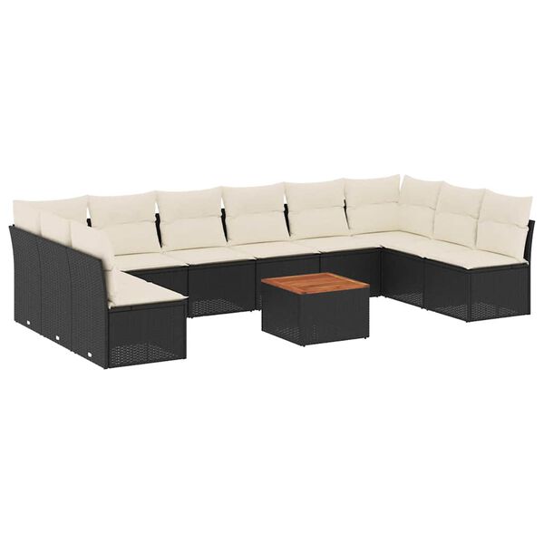 vidaXL 11 Piece Garden Sofa Set with Cushions Black Poly Rattan