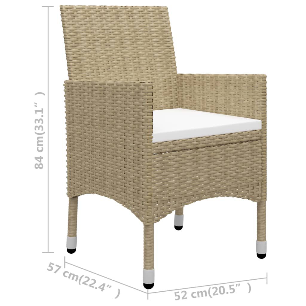 vidaXL 3 Piece Bistro Set Poly Rattan and Tempered Glass Beige
