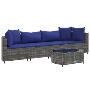 vidaXL 5 Piece Garden Sofa Set with Cushions Grey Poly Rattan