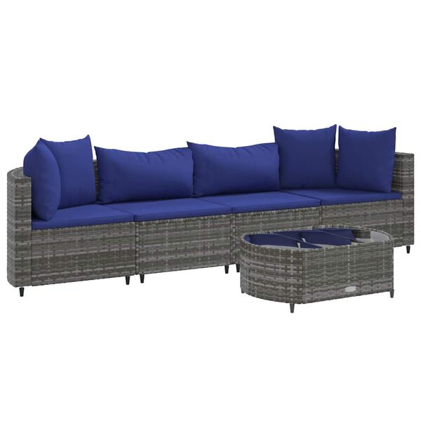 vidaXL 5 Piece Garden Sofa Set with Cushions Grey Poly Rattan