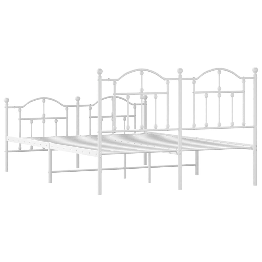vidaXL Metal Bed Frame without Mattress with Footboard White 150x200cm
