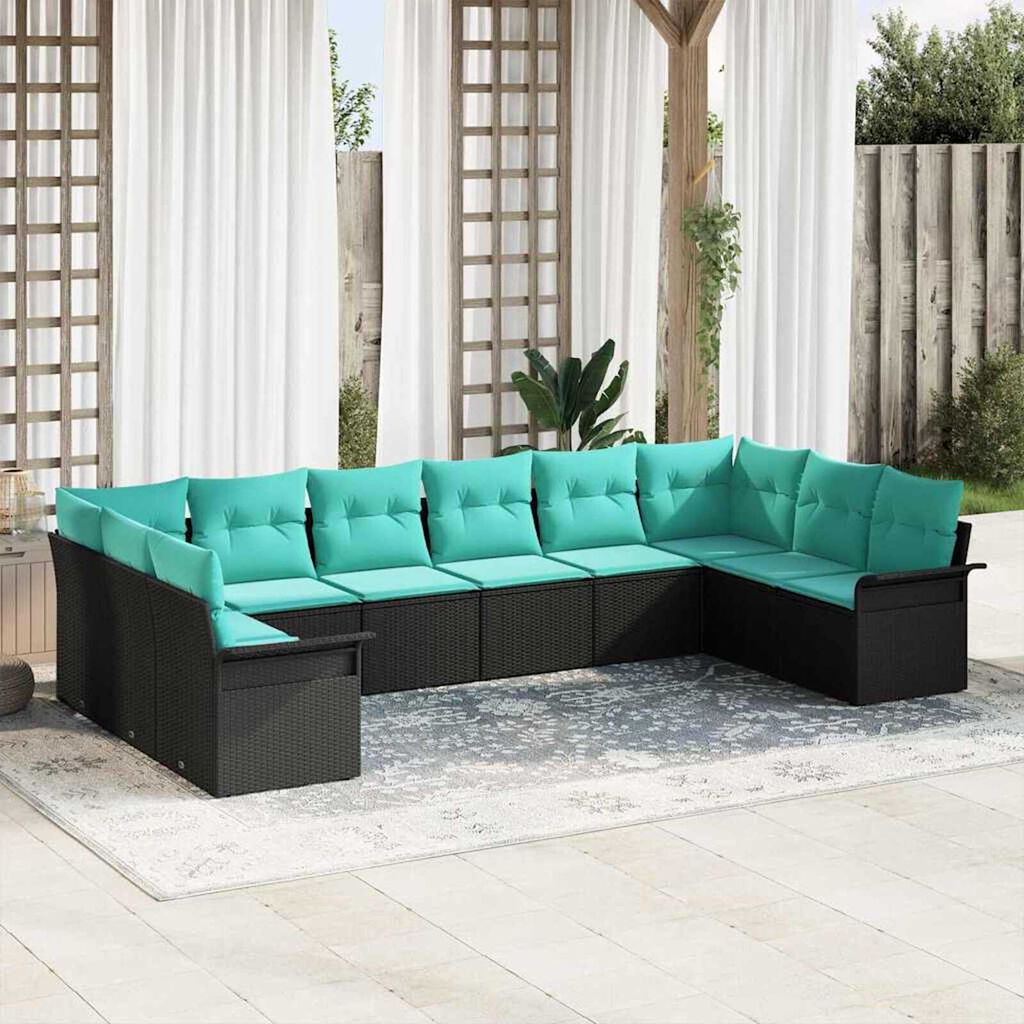 vidaXL Garden Sofa Set with Cushion 10 pcs Black Poly rattan