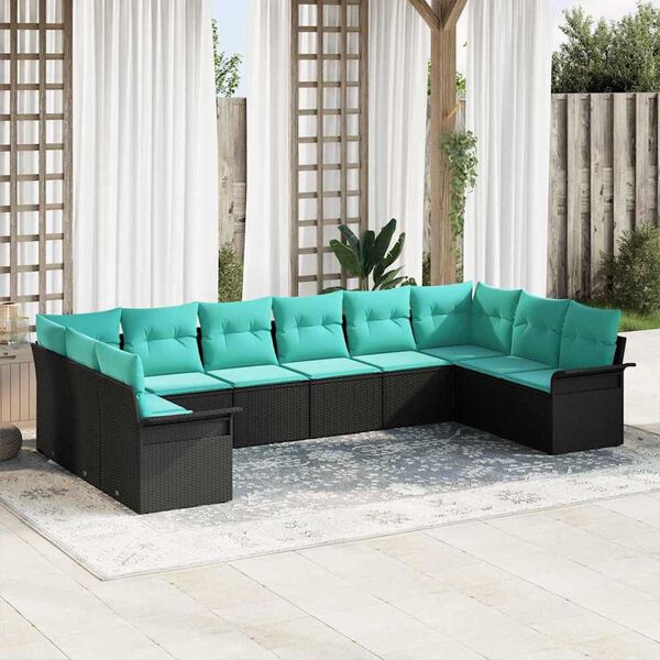 vidaXL Garden Sofa Set with Cushion 10 pcs Black Poly rattan