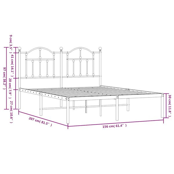 vidaXL Metal Bed Frame without Mattress with Headboard Black 150x200cm