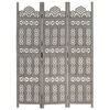 vidaXL Hand carved 3-Panel Room Divider Grey 120x165 cm Solid Mango Wood
