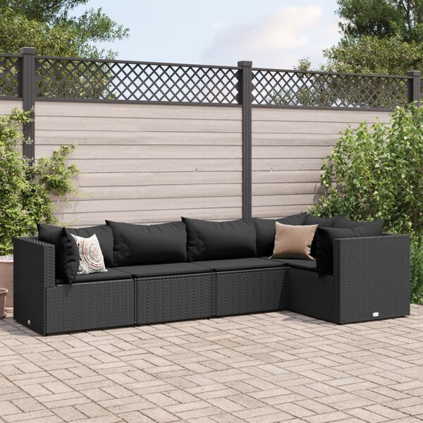 vidaXL 5 Piece Garden Lounge Set with Cushions Black Poly Rattan