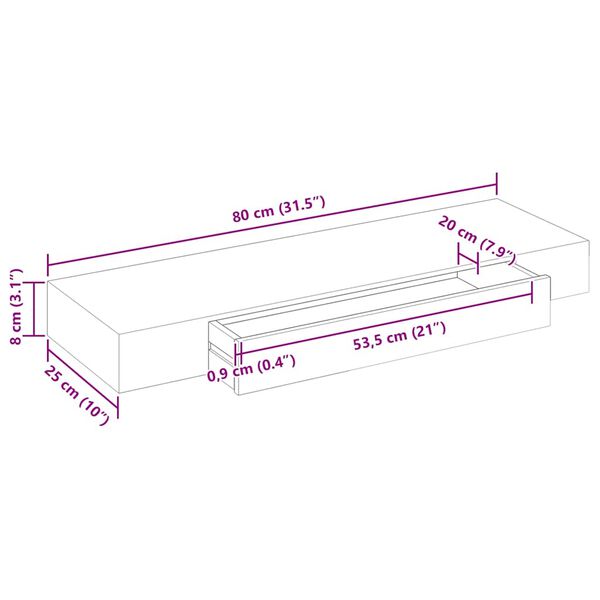 White MDF Floating Wall Display Shelf 1 Drawer Book/DVD Storage