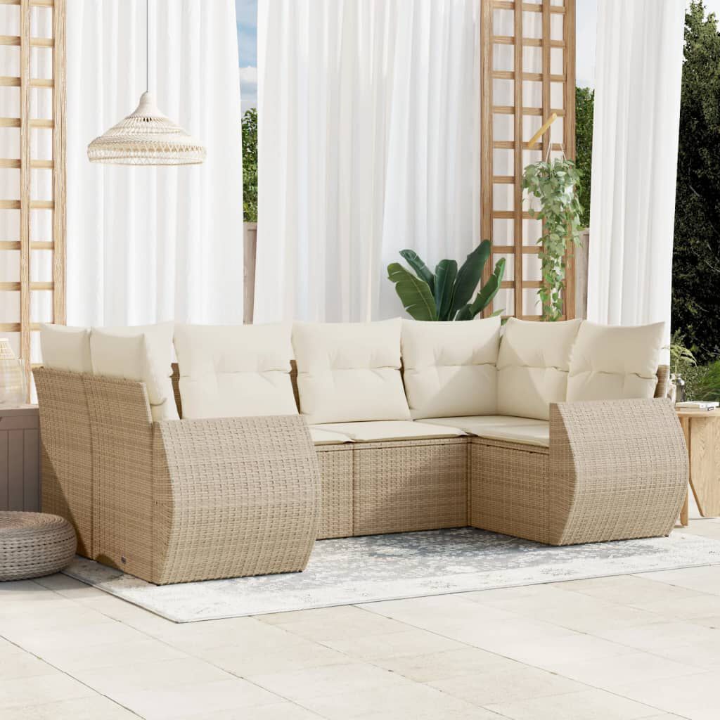 vidaXL 6 Piece Garden Sofa Set with Cushions Beige Poly Rattan
