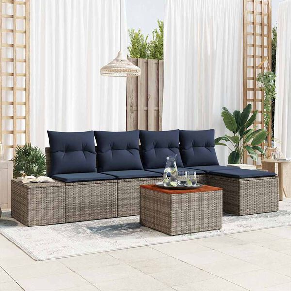 vidaXL Garden Sofa Set with Cushion 6 pcs Grey Poly Rattan