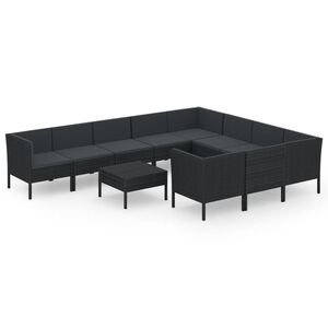 vidaXL 11 Piece Garden Lounge Set with Cushions Poly Rattan Black