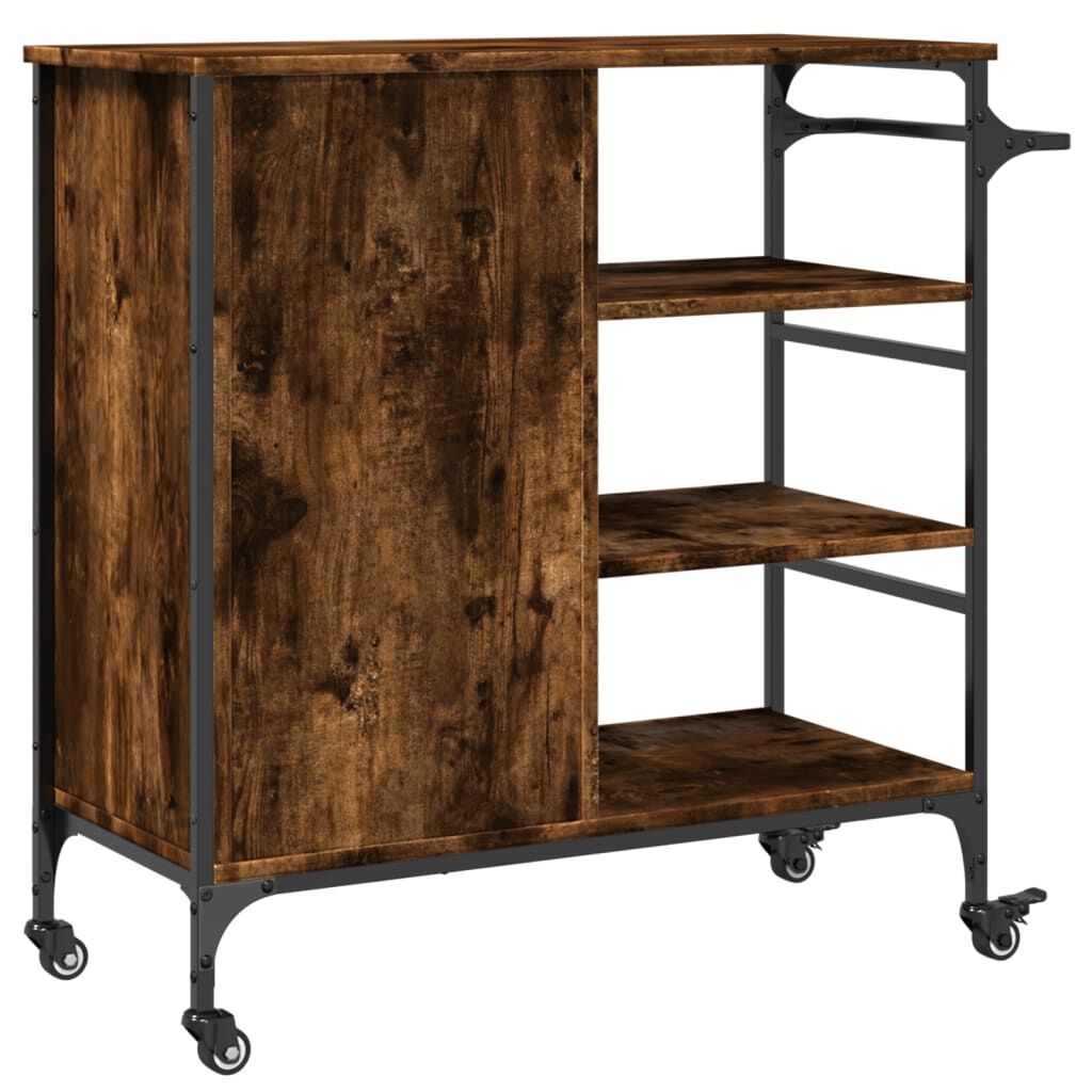 vidaXL Kitchen Trolley Smoked Oak 87.5x38.5x84.5 cm Engineered Wood