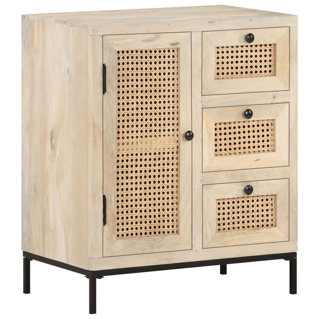vidaXL Sideboard 60x35x70 cm Solid Mango Wood and Natural Cane