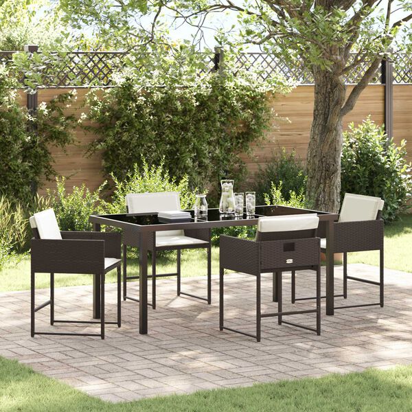 vidaXL Garden Dining Set with Cushion 5 pcs Brown Poly Rattan