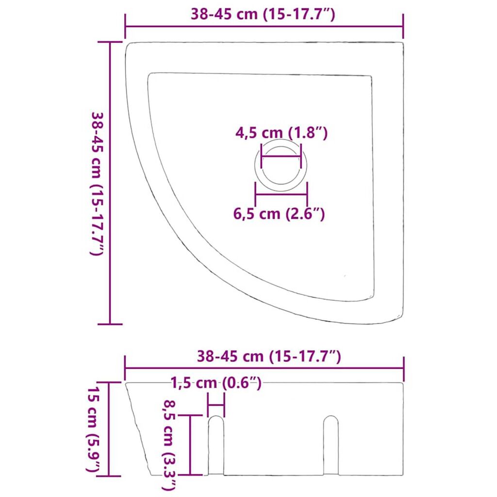 vidaXL Wall Hung Corner Basin Grey (38-45) x (38-45) x 12 cm