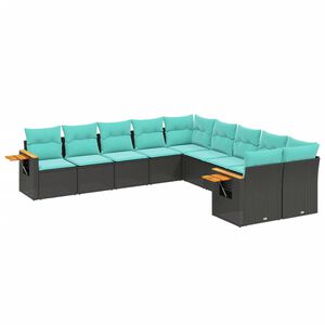 vidaXL 10 Piece Garden Sofa Set with Cushions Black Poly Rattan