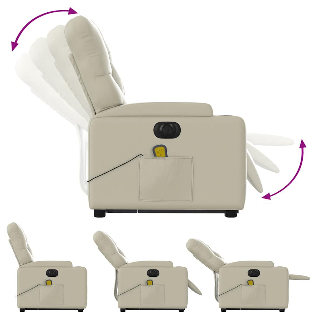 vidaXL Electric Stand up Massage Recliner Chair Cream Faux Leather