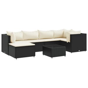 vidaXL 7 Piece Garden Lounge Set with Cushions Black Poly Rattan