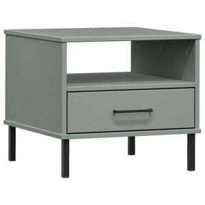 vidaXL Bedside Table with Metal Legs Grey Solid Wood Pine OSLO