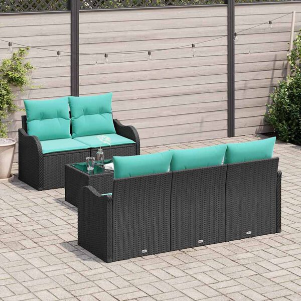 vidaXL Garden Sofa Set with Cushion Manual 6 pcs Black and Turquoise