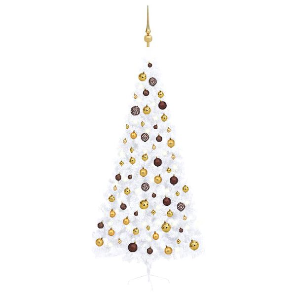 vidaXL Artificial Half Pre-lit Christmas Tree with Ball Set White 210 cm