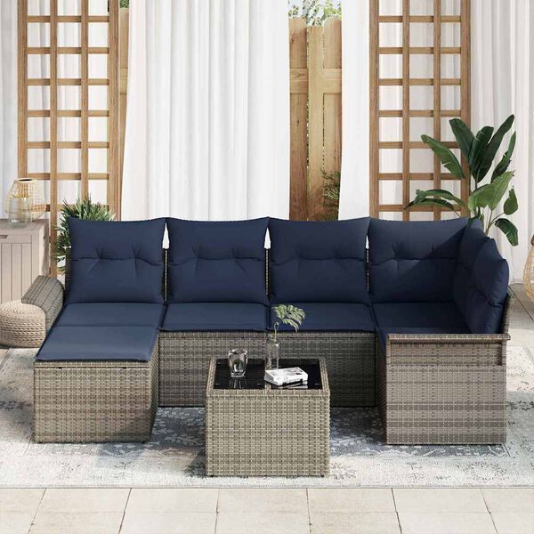 vidaXL Garden Sofa Set with Cushion Grey Poly Rattan