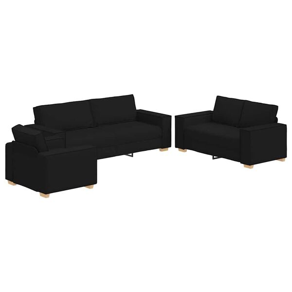 vidaXL Sofa Set with Cushion 3 pcs Black 220 x 78 x 84 cm Fabric