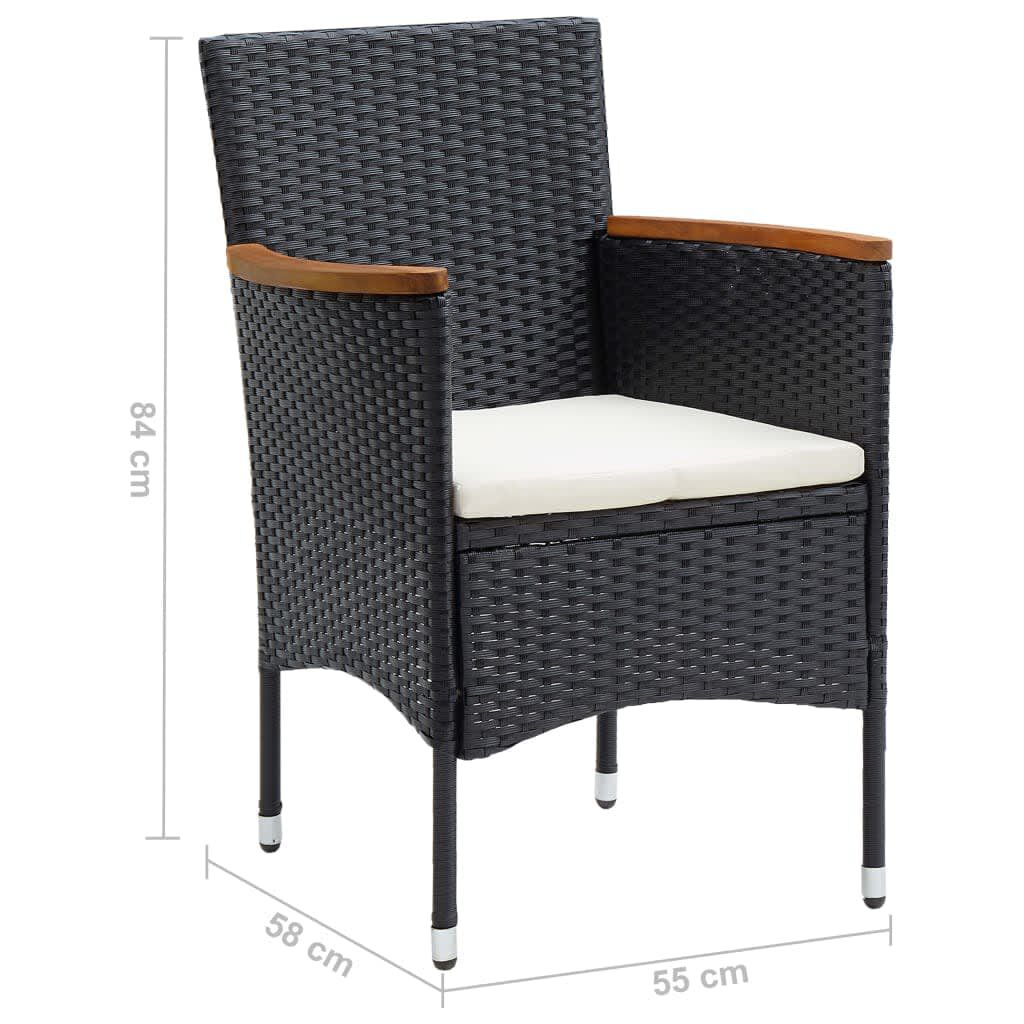 vidaXL 7 Piece Garden Dining Set with Cushions Poly Rattan Black