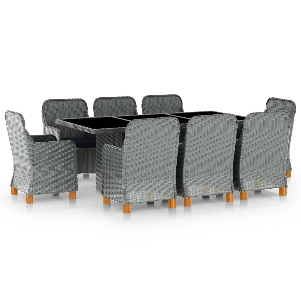 vidaXL 9 Piece Outdoor Dining Set with Cushions Poly Rattan Light Grey