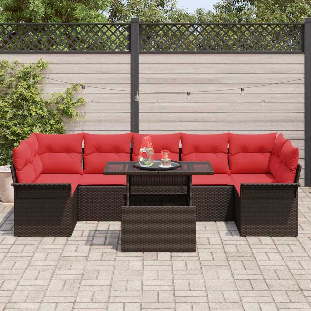vidaXL Garden Sofa Set with Cushion 8 pcs Brown Poly rattan