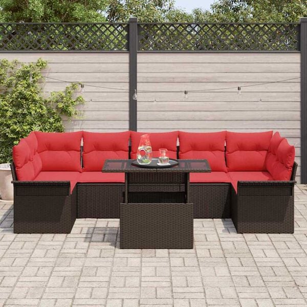 vidaXL Garden Sofa Set with Cushion 8 pcs Brown Poly rattan