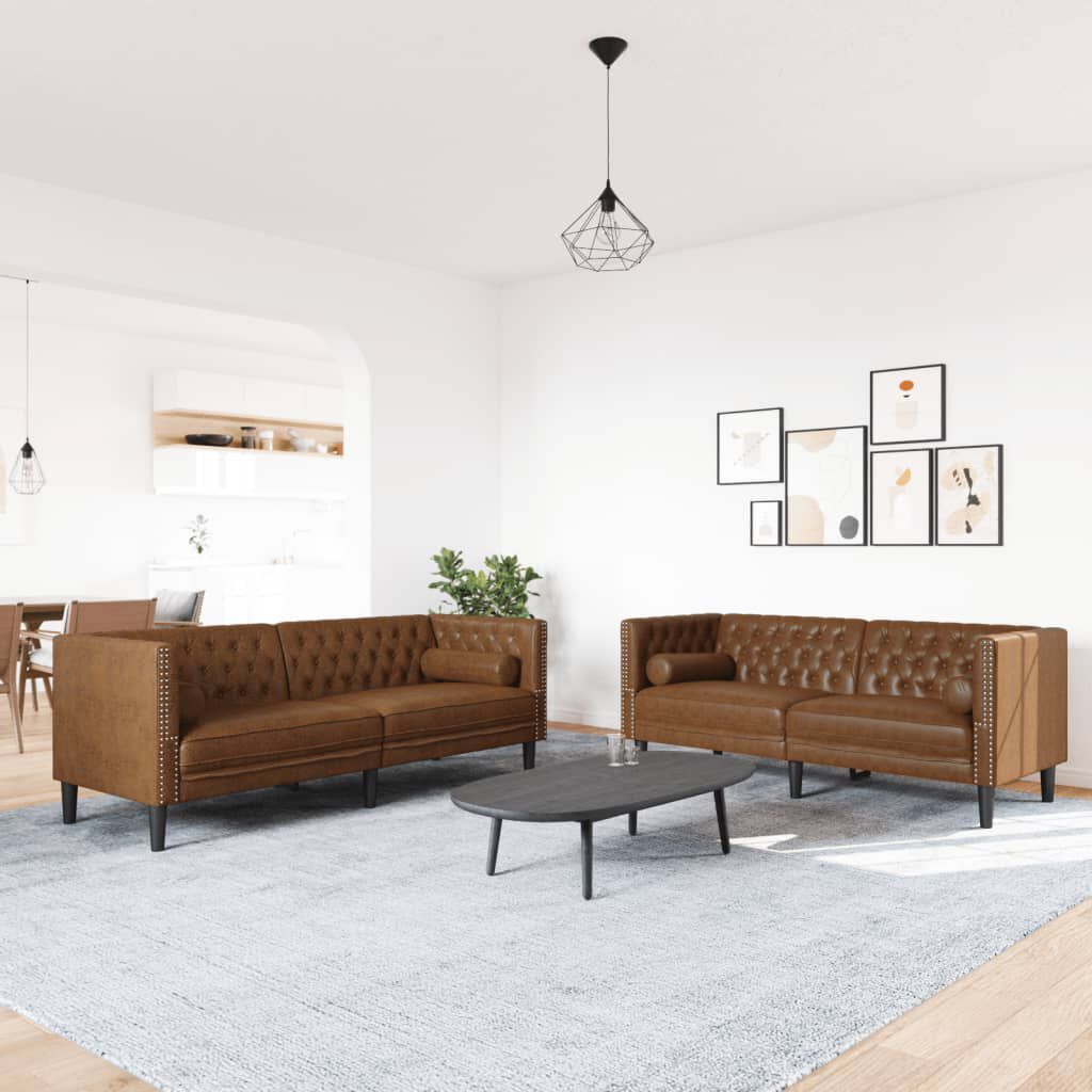 vidaXL 2 Piece Chesterfield Sofa Set with Bolsters Brown Faux Suede Leather
