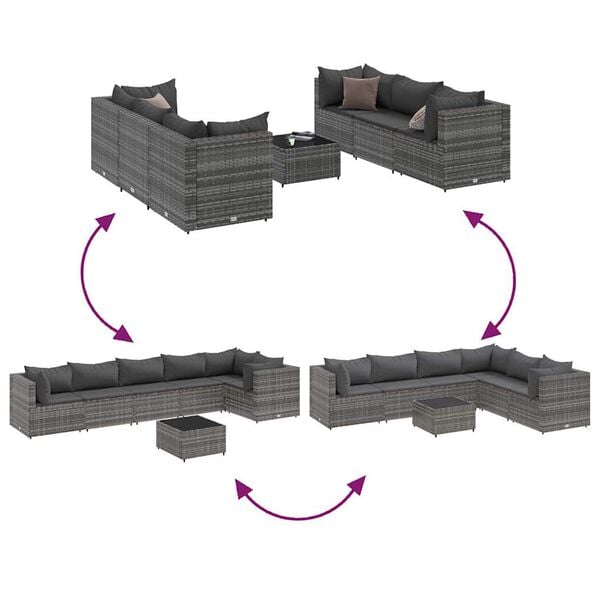 vidaXL 7 Piece Garden Lounge Set with Cushions Grey Poly Rattan
