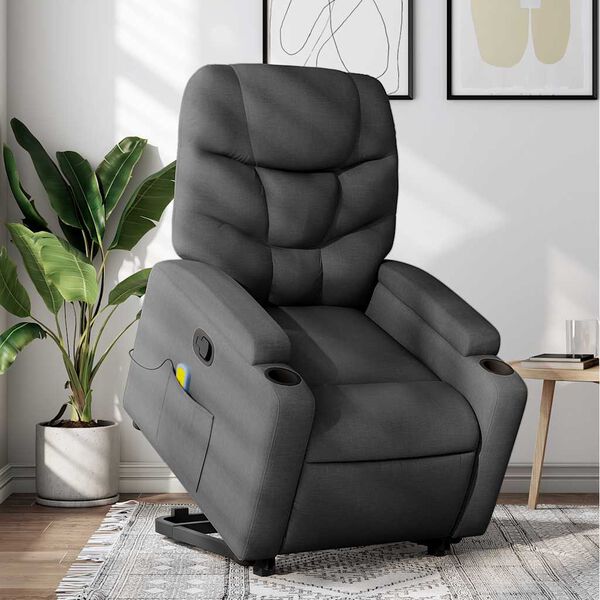 vidaXL Stand up Massage Recliner Chair Dark Grey Fabric