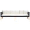 vidaXL 3-Seater Garden Sofa with Cushions Poly Rattan Black
