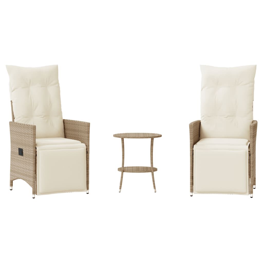 vidaXL 3 Piece Bistro Set with Cushions Beige Poly Rattan