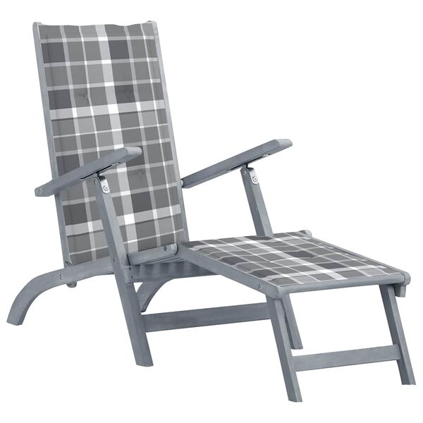 vidaXL Outdoor Deck Chair with Footrest and Cushion Solid Acacia Wood