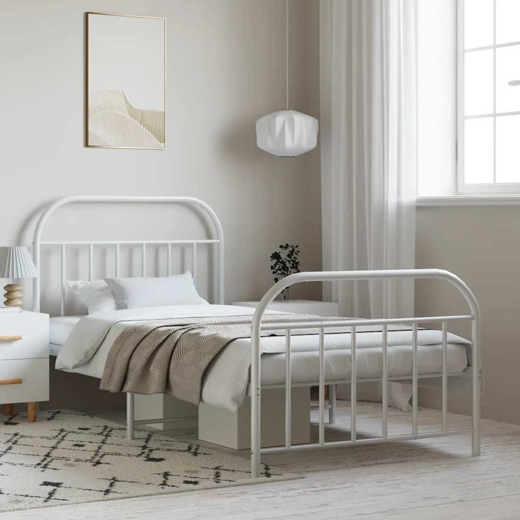 vidaXL Metal Bed Frame without Mattress with Footboard White 100x200cm