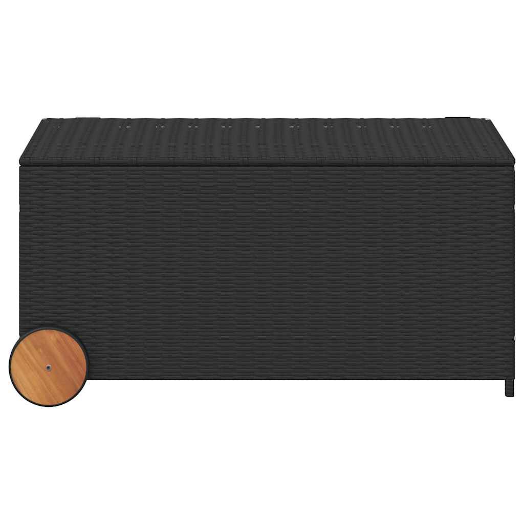 vidaXL Garden Storage Box with Wheels Black 190L Poly Rattan