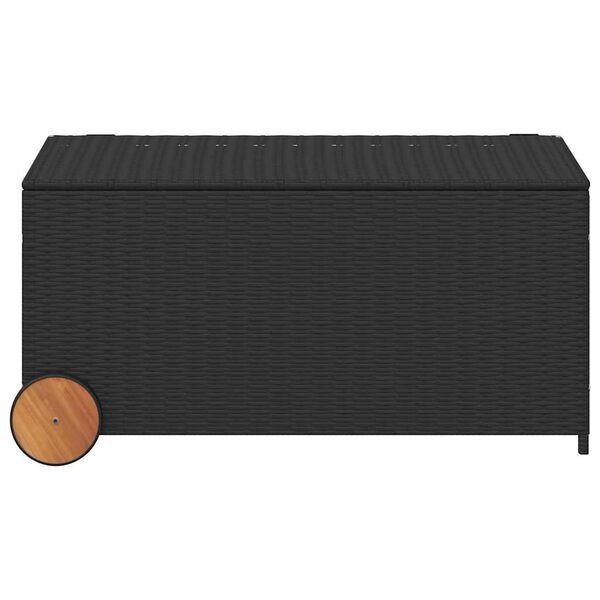 vidaXL Garden Storage Box with Wheels Black 190L Poly Rattan