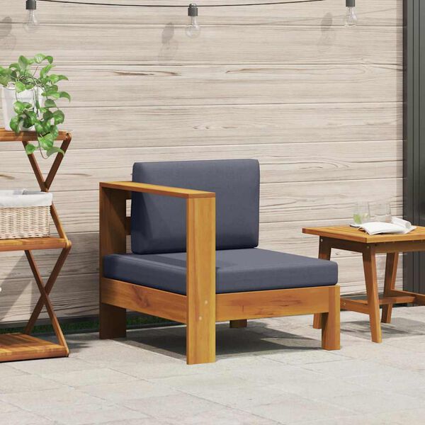 vidaXL Middle Sofa with 1 Armrest Dark Grey Solid Acacia Wood