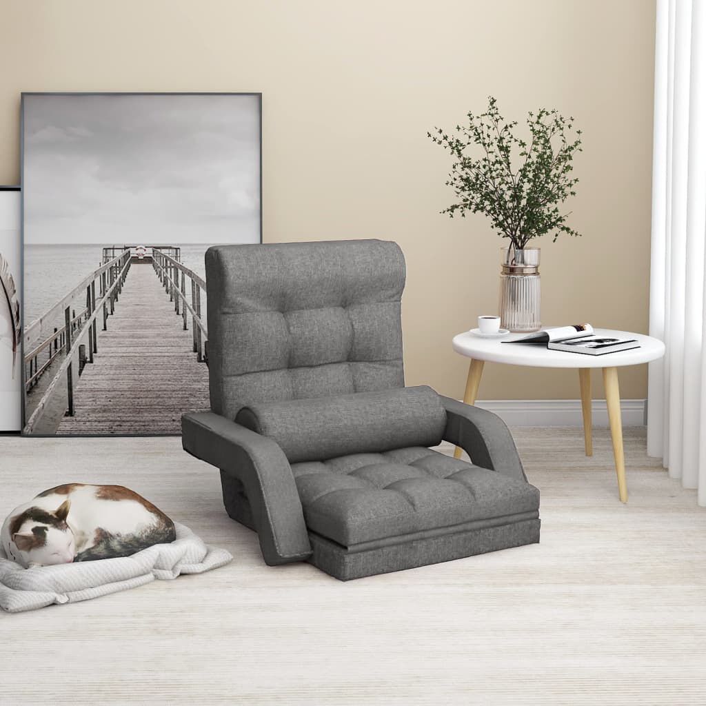 vidaXL Folding Floor Chair with Bed Function Light Grey Fabric