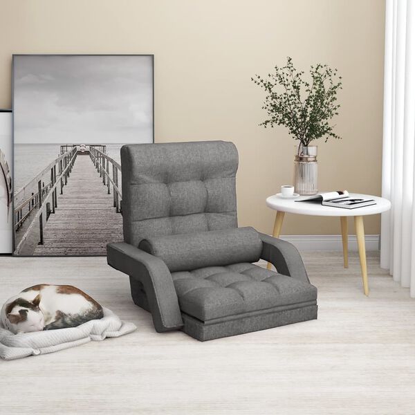 vidaXL Folding Floor Chair with Bed Function Light Grey Fabric