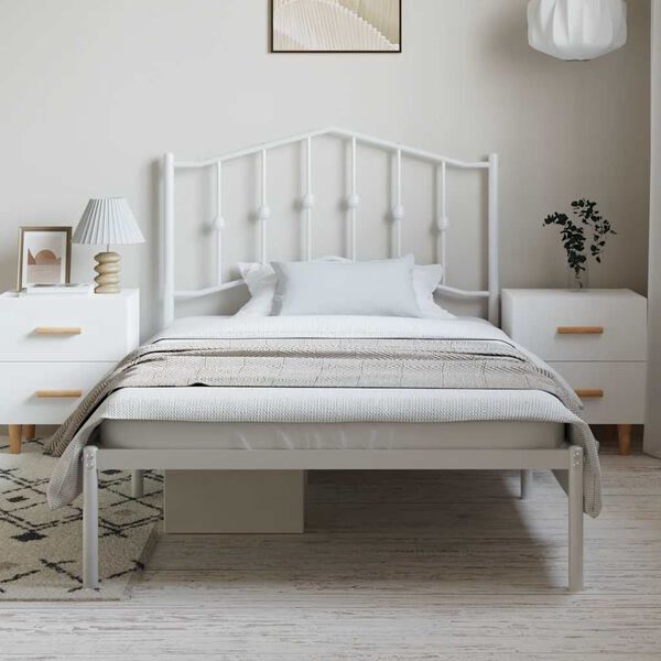vidaXL Metal Bed Frame without Mattress with Headboard White 100x200cm