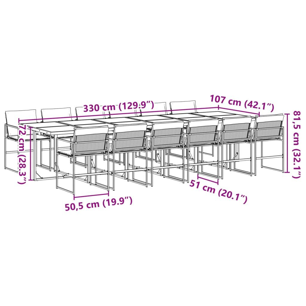 vidaXL 13 Piece Garden Dining Set with Cushions Black Textilene