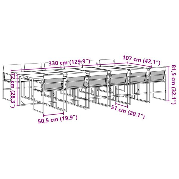 vidaXL 13 Piece Garden Dining Set with Cushions Black Textilene
