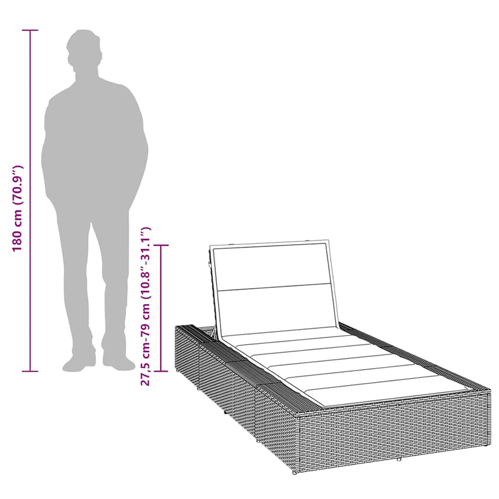 vidaXL Sunbed with Floating Cushion Grey Poly Rattan