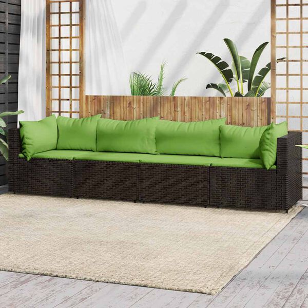 vidaXL 4 Piece Garden Lounge Set with Cushions Brown Poly Rattan
