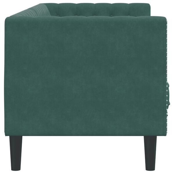 vidaXL Chesterfield Sofa with Bolsters 3-Seater Dark Green Velvet