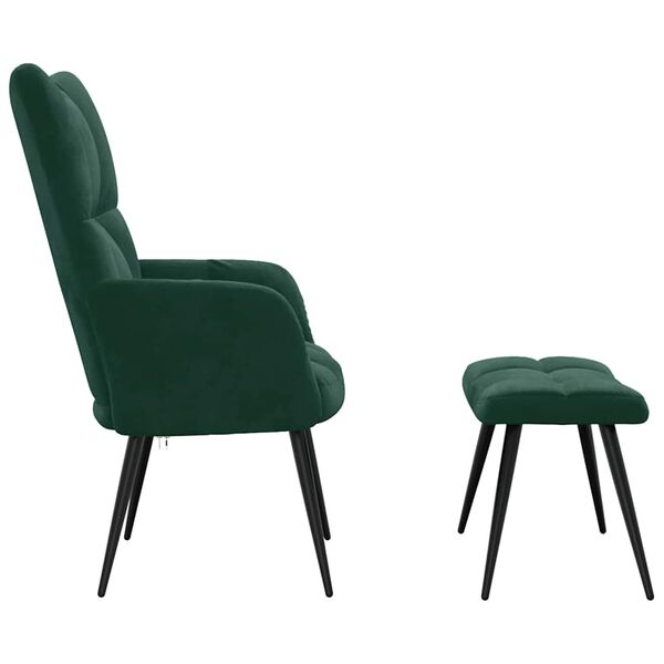 vidaXL Relaxing Chair with a Stool Dark Green Velvet